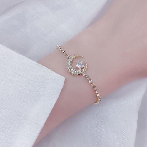 Sparkling Cubic Zirconia Crescent Moon Star Shape Bracelet Jewelry Decoration