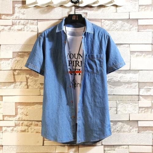 VERSMA 2017 Summer 100% Cotton Denim Casual Men Jean Shirt Short Sleeve Slim Fit Cowboy Camisa Hombre Shirt Men Brand Clothing