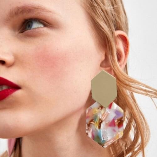 Vintage Rhombus Hexagon Acetate Plate Earrings for Women Korean Acrylic Resin Dangle Earring 2021 Wedding Party Jewelry
