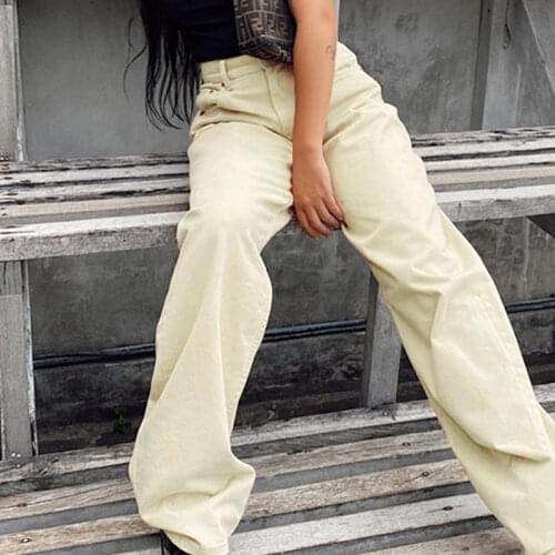 Vintage Y2K Loose High Waist Womens Jeans 2021 Summer Wide Leg Beige Female Denim Pants Fashion Korean Style Ladies Trouser