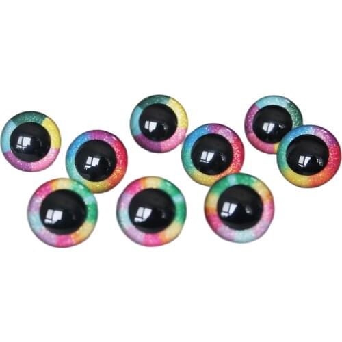 New rainbow eyes 14mm-30mm glitter round clear toy safety eyes+ washer For Wool diy pupil findings---R3