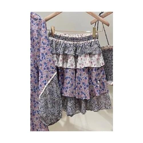 Women Skirt 2021 Summer New Cute Printed Floral Cake Skirt
