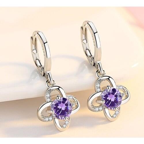 925 Sterling Silver Cherry Flower Tassel Earrings for Women White And Purple Lotus Flower Earrings drops Gift