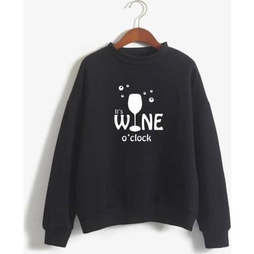 Women Tops ITS WINE O'CLOCK Letters Print Women O-neck Sweatshirt Casual Hipster Funny hoodies For Girl Lady Top Drop ShipWomen