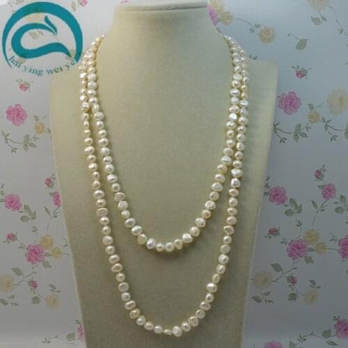 Unique Pearls jewellery Store 120cm Long Pearl Necklace White Freshwater Pearl Necklace Woman Fine Jewelry