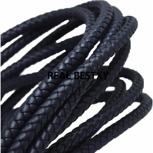 1m/lot approx: 8mm navy color Round Black Braided Genuine Leather Strip Cord String Rope For Bracelet Necklace Jewelry Making