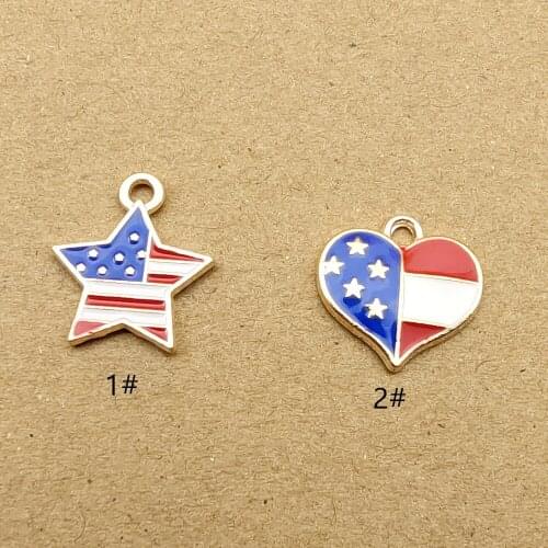 10pcs enamel heart flag charm star flag charms for jewelry making earring pendant necklace bracelet charms
