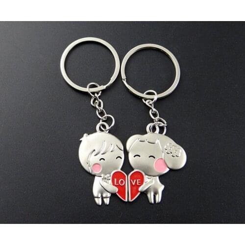 100pairs Boy and girl heart shape LOVE couple key rings zinc alloy key chains promotional gifts WB44