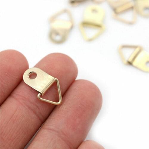 100pcs Mini Golden Triangle D-Ring Picture Photo Frame Hook Hanger 10x22mm FLHXN