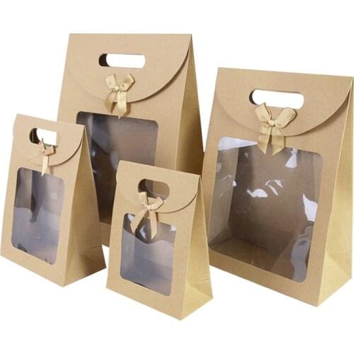 2Pcs Wedding Favors Present Case Kraft Paper Christmas Birthday Party Supplies Paper Gift Box Clear Window Candy Wrapping Bags