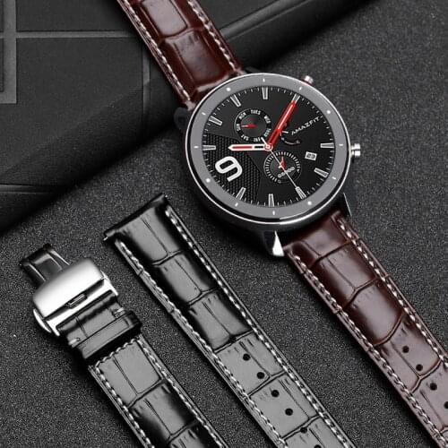22mm Genuine Leather band Strap For AMAZFIT GTS/GTR 47MM Replacement strap for Amazfit Stratos Pace 2 Bracelet Accessories