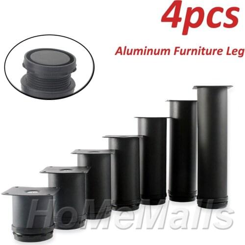 4pcs Black Metal Furniture Legs Sofa Office Table Cupboard Cabinet TV Stand Couch Legs Aluminum Alloy Adjustable Furniture Feet