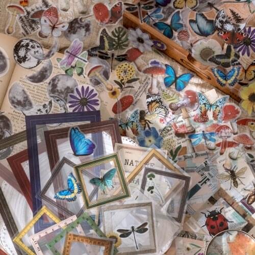 45Pcs/Bag Vintage Butterfly Moon Plant Label PET Sticker Package DIY Diary Bullet Journal Decoration Sticker Album Scrapbooking