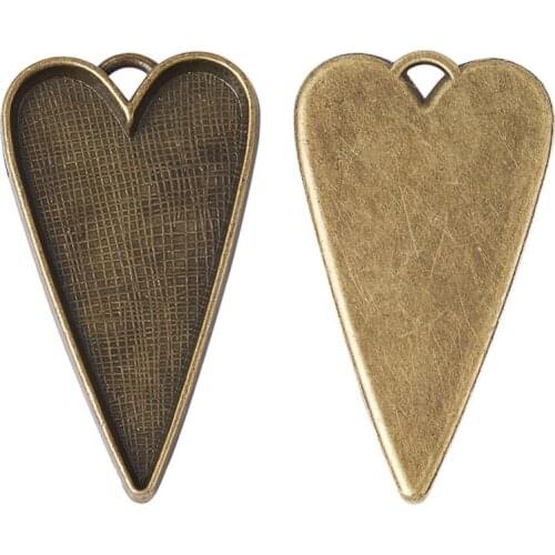 PandaHall 50pc 53.5x30x4mm Tibetan Style Alloy Heart Large Pendant Cabochon Bezel Setting Component for Jewelry Making Lead Free