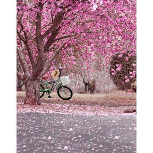 5x7ft Pink Flowers Tree Bicycle Photography Backdrops Photo Props Studio Background