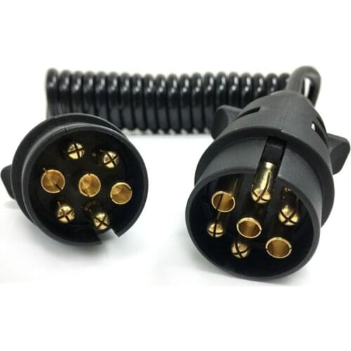 7 Pin Plastic Trailer Plug X2 w/curly extension Cable 1.5M Male to Male 12V Trailer Lighting Board Caravan