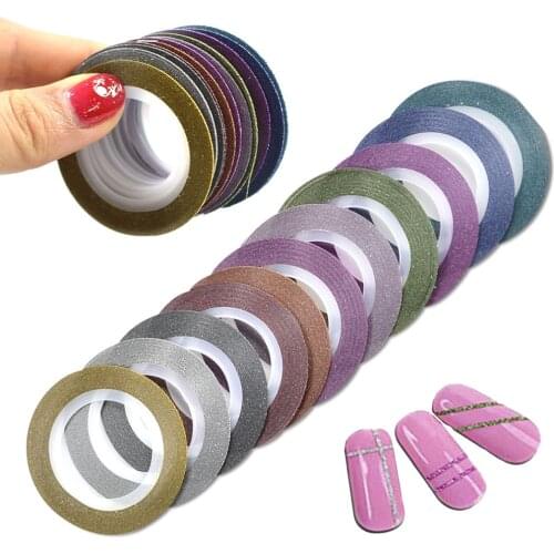 12pcs/lot 1mm 12 Colors Glitter Nail Striping Tape Line For Nails DIY Decoration Nail Art Stickers Beauty Accessories BENC392