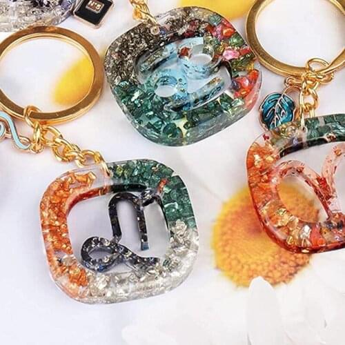 E56A Shiny Glossy Silicone Resin Molds 12 Constellation Keychain Mold DIY Keychain Pendant Jewelry Epoxy Resin Crafting Molds