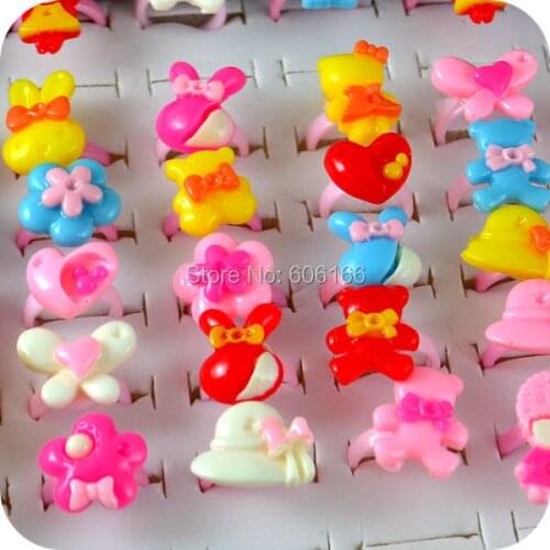 100x Children Kids Cartoon Plastic Ring Cute Lovely Rings Favor Party Gift Fashion Jewelry Mix Lots Wholesale