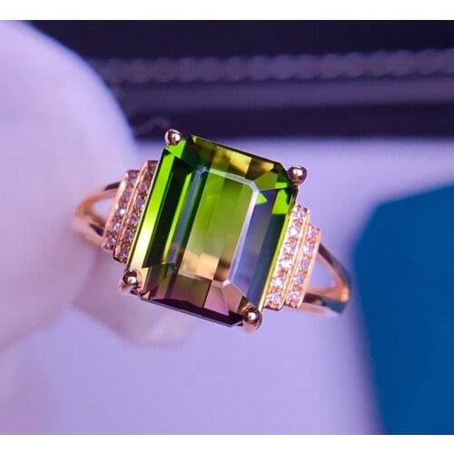 E331 Tourmaline Ring Pure 18K Gold 100% Natural Watermelon Tourmaline 5.8ct Gemstone Female Rings for Women Fine Ring