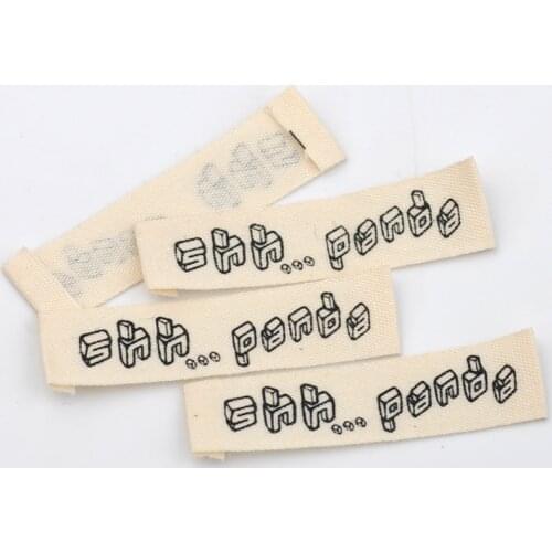 Customized design one color print natural offwhite cotton garment labels/clothing labels/silk screen printed label tag CPL-001S