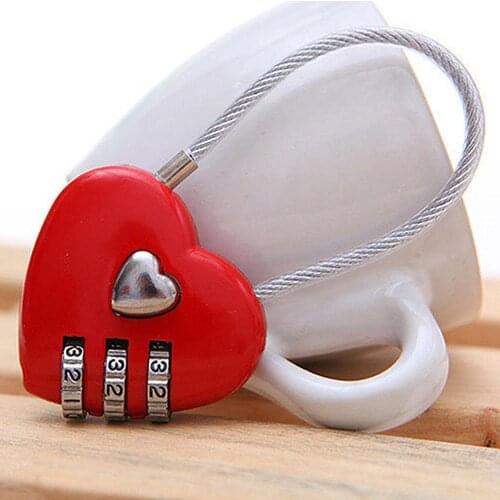 Mini Heart Shape 3 Dial Digit Password Combination Padlock Suitcase Luggage Metal Code Lock Mini Coded Keyed Anti-Theft Locks