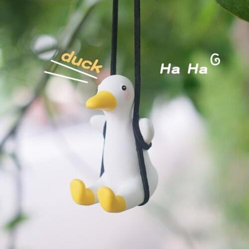 Cute Anime Car Accessorie Swing Duck Pendant Auto Rearview Mirror Ornaments Birthday Gift Auto Decoraction Car Fragrance Gypsum
