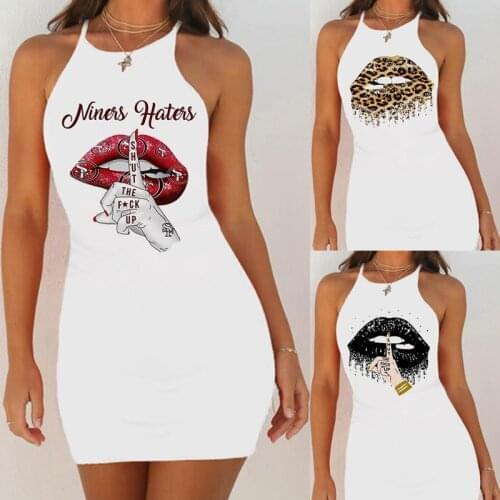 Fashion Sexy Lips Printed Woman Dress Summer New Casual Bodycon Dresses Party Clubwear White Pink Femme Dresses Mini Sleeveless