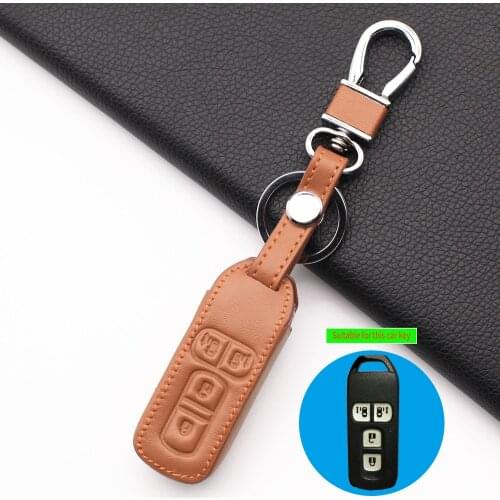 Motorcycle leather key case cover set for honda n-um N-BOX n wagon plus 2018 new 4 buttons case for keychain alarm key cover