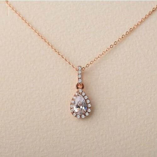 New Brand TracysWing Austrian AAA Zirconia Rose Gold Color Fashion Water Drop Pendant Necklace Vintage #77562r