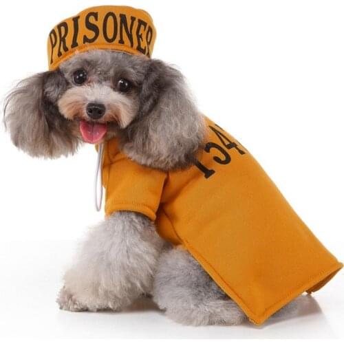 Halloween Prisoners Garb With Hat Style Dog Costume Pet Dogs Cosplay Clothes Funny Dog Cat Halloween Party Dress Up Clothes