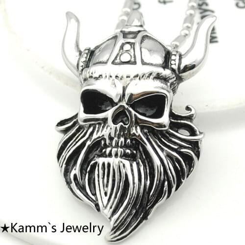 AMUMIU Christmas Promotion Face Hobbit Man Skull Pendant Necklaces Casting 316L Stainless Steel Party KP078
