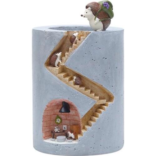 Resin Flowerpot Multi-use Hedeghog Doll Handmade Home Desktop Flowerpot for Gifts