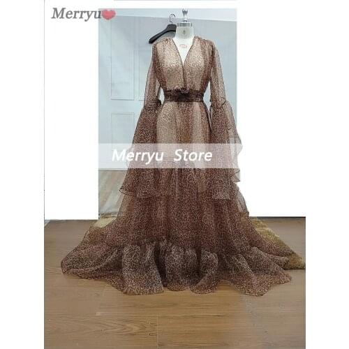 Sexy Leopard Bathrobes Robes Nightwear Ruffles Belt Wedding Evening Party Bridal Boudoir Dress