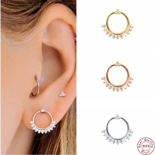 Aide 925 Sterling Silver Mosaic CZ Zircon Circle Stud Earrings For Women Girls Shiny Crystal Ear Stud Jewelry boucles d'oreilles