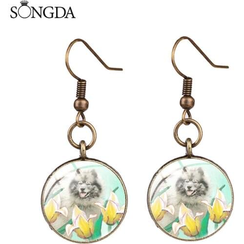 SONGDA-Flower Pattern Earring Pink Tulip of Good Wishes Fish Hook Dangle Dome Drop Earrings For Women Jewelry Gifts Accessories