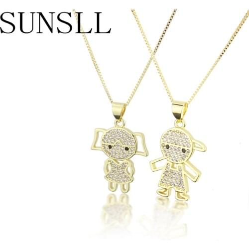 SUNSLL New gold copper necklace Cubic Zirconia boy/girl shape necklace for women /children fashion cute jewelry pendant necklace