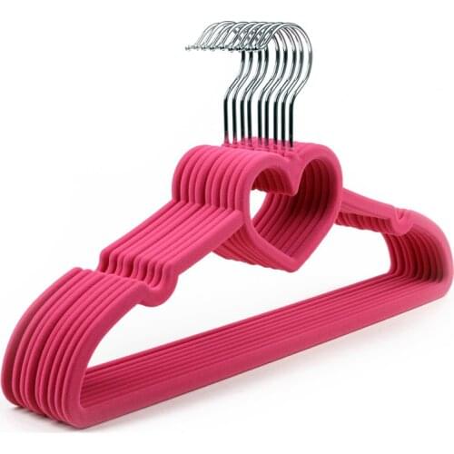 10pcs/lot Clothing Hanger Heart Shaped Flocking Non Slip Thin Velvet Durable Trousers Clothes Hanging Hangers Space Save Closet