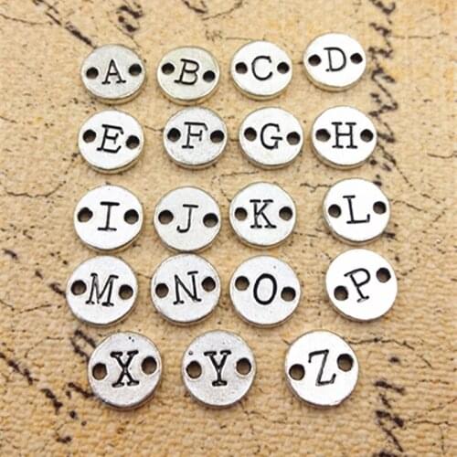 Vintage Ancient color Zinc Alloy Round Alphabet A-Z Letter Tag Charms For Jewelry Pendant with two hole Making Wholesale 10mm