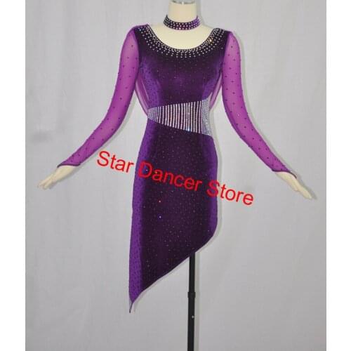 Latin Dance Skirt Women 2021 High Quality Standard Competition Latin Dancing Dress Adult Elegant Purple Rumba Latin Skirt