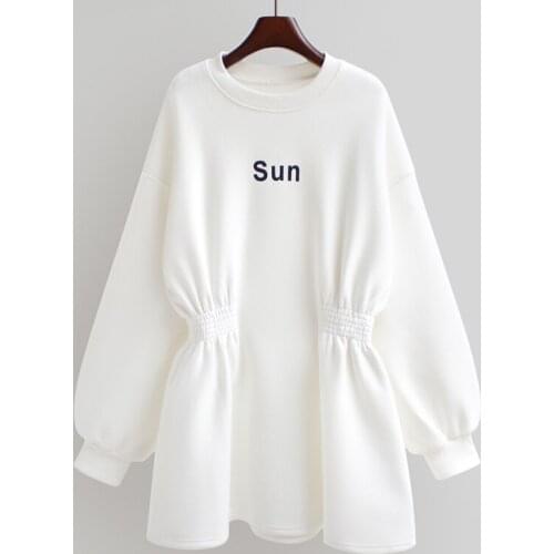 Autumn Winter Mid-Long Plus Fleece Sweatershirts Women New All-Match Korean Loose Solid Color Sweatershirt Dress Thick Coat lady