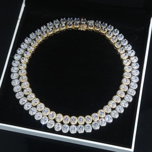 Iced Out Bling Women Choker Egg Oval Cut 5A Sparking Cubic Zirconia CZ Cluster Tennis Necklace