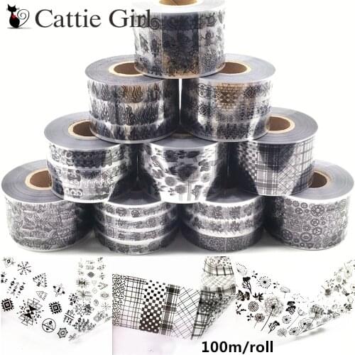 1 Roll 100M Geometric Nail Foils for Nails Fire Transfer Paper Panda Sticker Dandelion Flames Manicure Set Rose Nail Decorations