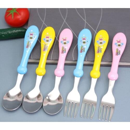 1Pcs Kid Spoon Cartoon Print Heat-Resistant PP Food Grade Material Fork Children Feeding Kitchen Utensil for Home