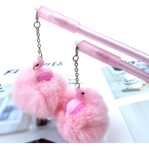 36pcs Fashion Stationery Cute Flamingo Pen Pink Fluffy Pendant Pen for Girl Kawaii Office Accesoories Desk Decor Student Writing