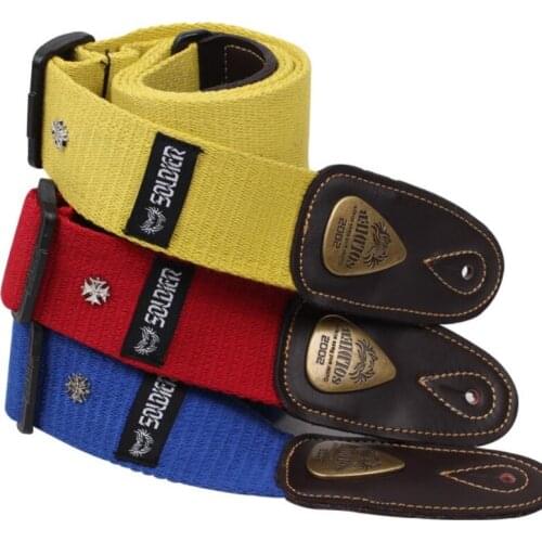 Soldiers flexible punk rock folk wood guitar straps electric guitar cotton tape bass straps thick leather head length 98-160 cm