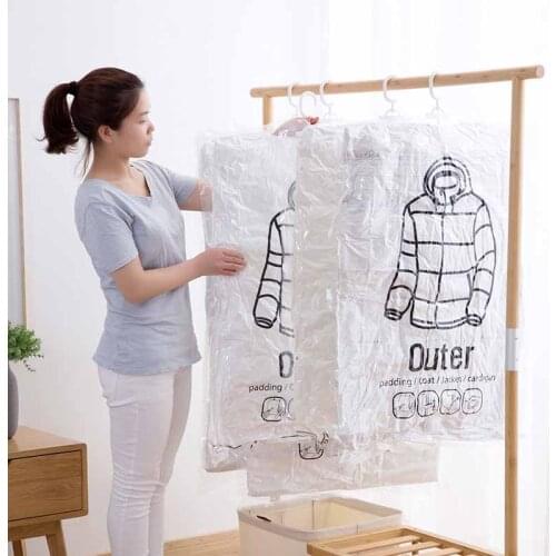 5pcs/set Closet Hanging Organizer Vacuum Bag for Clothes Storage Bag with Hanger Space Saving Clear Seal Wardrobe Compressed Bag