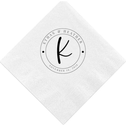50pcs Circle Monogram First Name - Personalized Wedding Napkins, Rehearsal Dinner, Engagement Party Bar Napkins, Custom Napkins