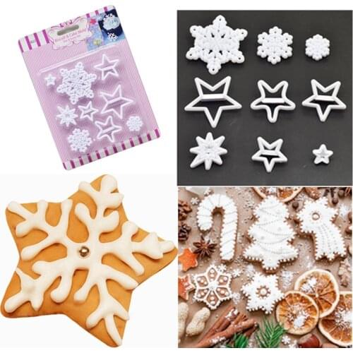 9pcs Snowflake Cake Mold Embossed Cookie Stamps Fondant Mould Cookie Cutter Pastry Baking Chocolate Cake Decorating Tools