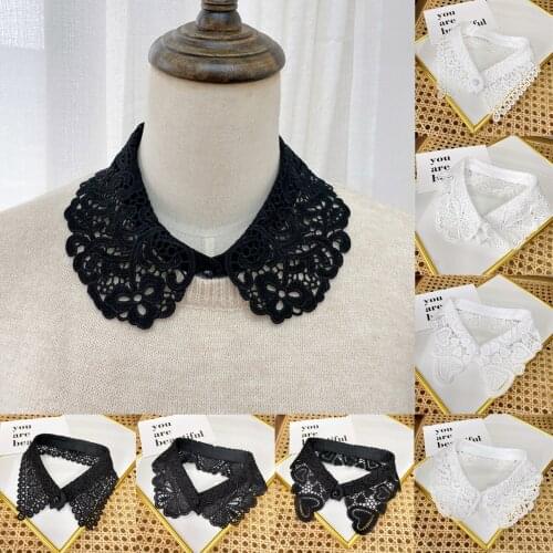 Hollow Embroidery Shirt Fake Collar White Tie Vintage Detachable Collar False Collar Lapel Blouse Women Clothes Accessories#L